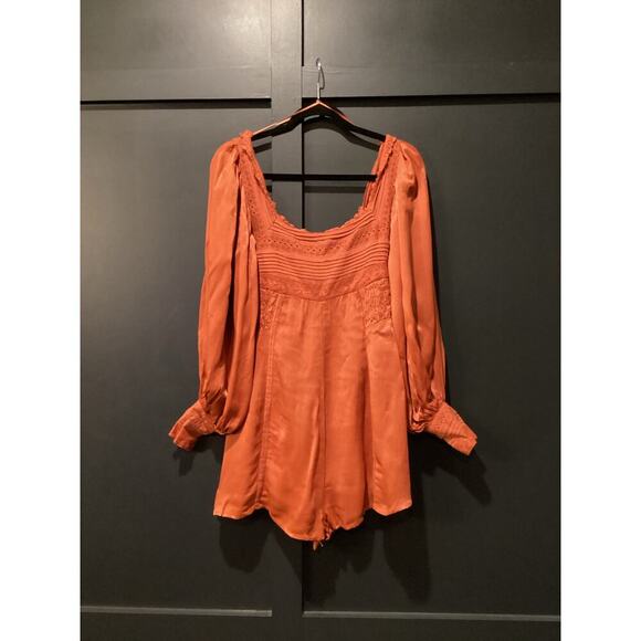 Free People Farrow Boho Romper Playsuit Viscose Terra Orange Long Sleeve US 2 - Picture 2 of 11